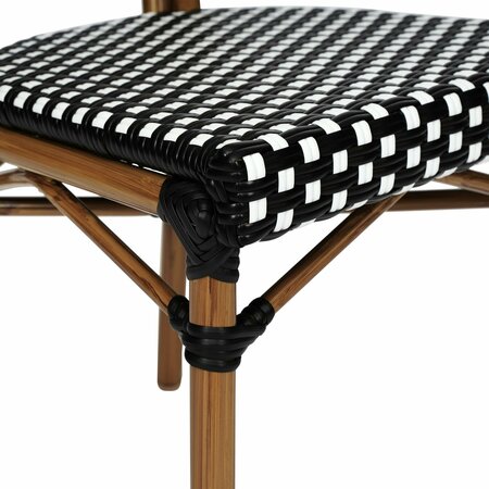 Flash Furniture Lourdes Thonet French Bistro Stacking Chair, Black and White PE Rattan and Bamboo Print Alum Frame SDA-AD642002S-BKWH-NAT-GG